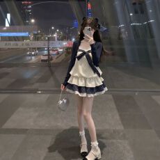 批发甜美纯欲风波点吊带连衣裙女早秋季初恋清纯蛋糕短裙长袖开衫套装