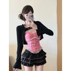 批发千禧Y2k亚感甜辣纯欲波点收腰吊带上衣显瘦爱心扣外套高腰<b class='q'>蓬蓬</b>裙