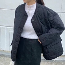 批发<b class='q'>韩国</b>chic2026新款复古慵懒风大口袋开叉轧棉波浪棉服宽松棉衣外套