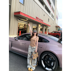 批发美式辣妹复古外穿烫钻背心女做旧水洗宽松腰带<b class='q'>牛仔</b>裤潮