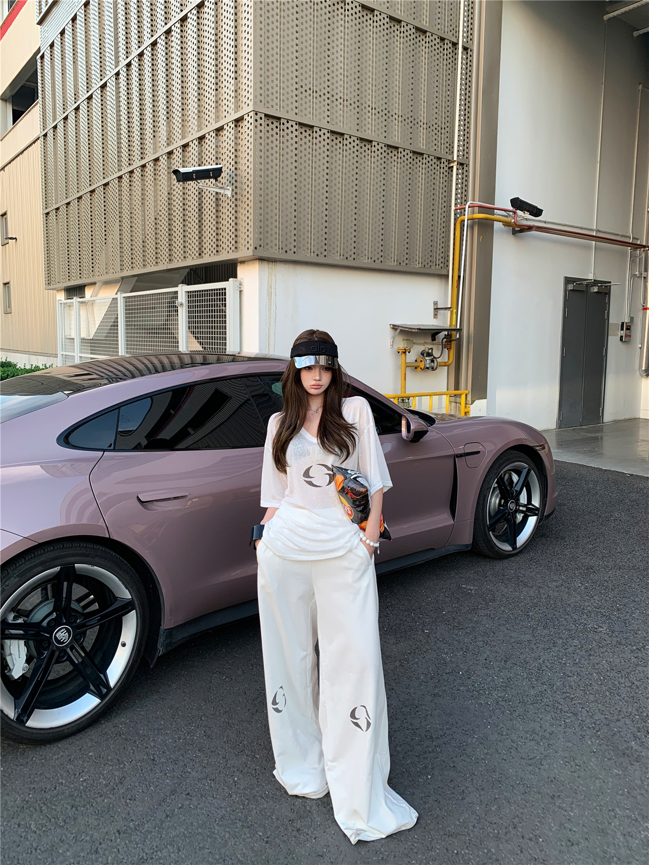 실사 루즈핏 슬림해 보이는 반팔 티셔츠 맨위 여성 아메리칸 핫걸 느긋한 운동 바지 캐주얼 와이드 레그 팬츠 세트