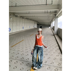 批发弯刀牛仔工装裤女美式复古阔腿裤宽松直筒拖地裤<b class='q'>长裤</b>潮