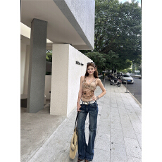 批发美式复古修身性感网纱背心<b class='q'>上衣</b>女复古休闲低腰微喇牛仔<b class='q'>裤</b>潮