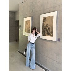 批发法式修身收腰连体上衣假两件衬衫女做旧宽松直筒复古<b class='q'>牛仔</b>裤