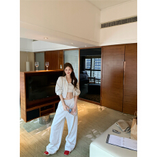 批发辣妹洋气套装短款<b class='q'>露</b><b class='q'>脐</b>U领<b class='q'>背心</b>拉链长袖外套休闲裤三件套潮