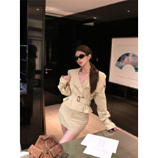 批发辣妹翻领百搭小众收腰风衣外套女秋季半身短裙套装<b class='q'>两件套</b>潮