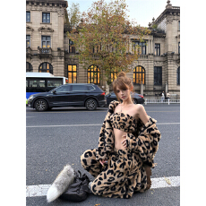 批发<b class='q'>实拍</b>！气质性感辣妹套装女豹纹毛毛<b class='q'>外套</b>抹胸上衣长裤子三件套秋冬