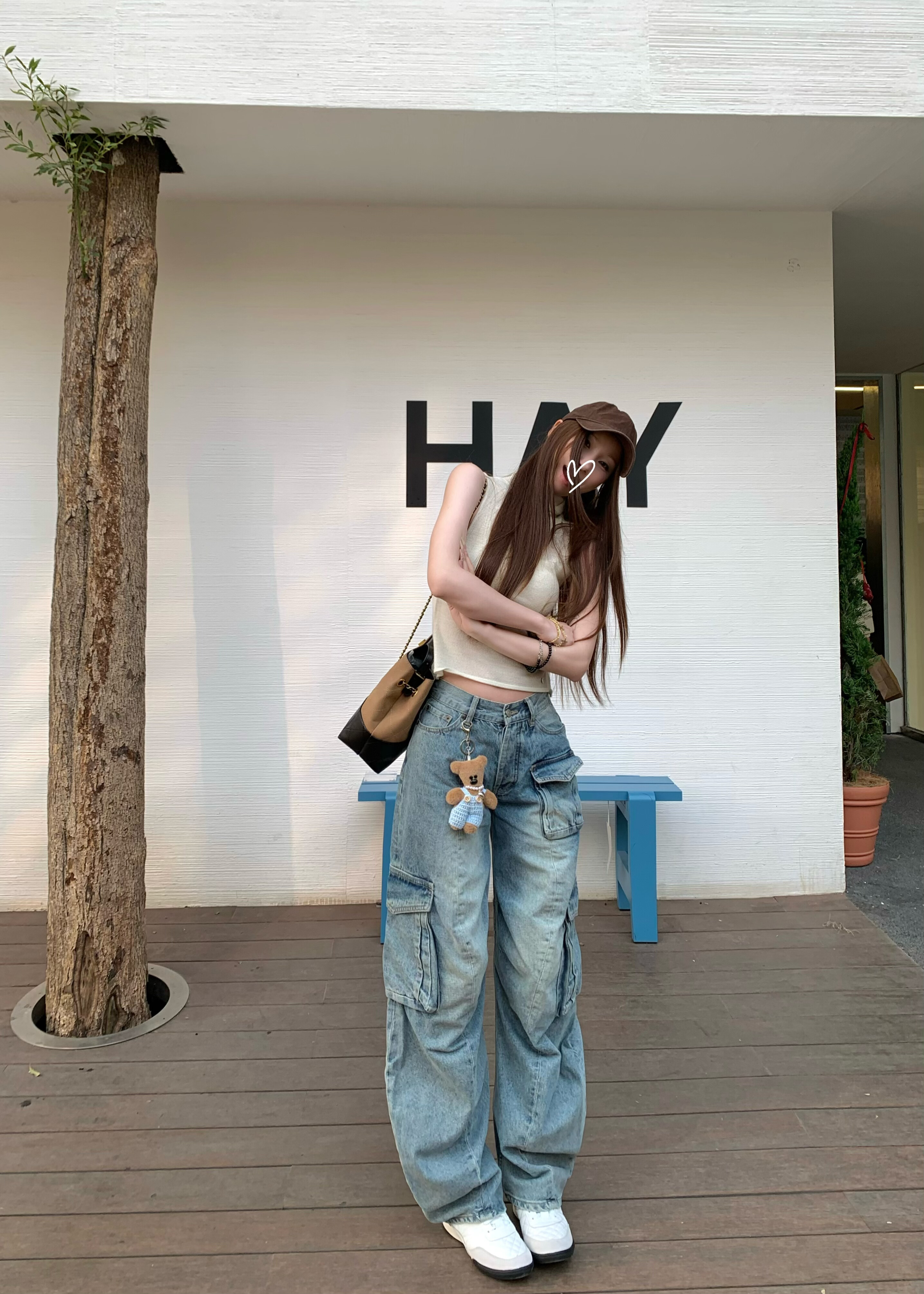 실사 핫걸 모통이 칼 데님 워크웨어 팬츠 여성 아메리칸 레트로 와이드 레그 팬츠 루즈핏 스트레이트 바닥 청소 바지 긴 바지 트렌디