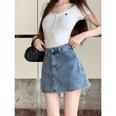 批发A字韩版洋气高腰显瘦<b class='q'>牛仔</b>半身裙女百搭短裙裤裙潮