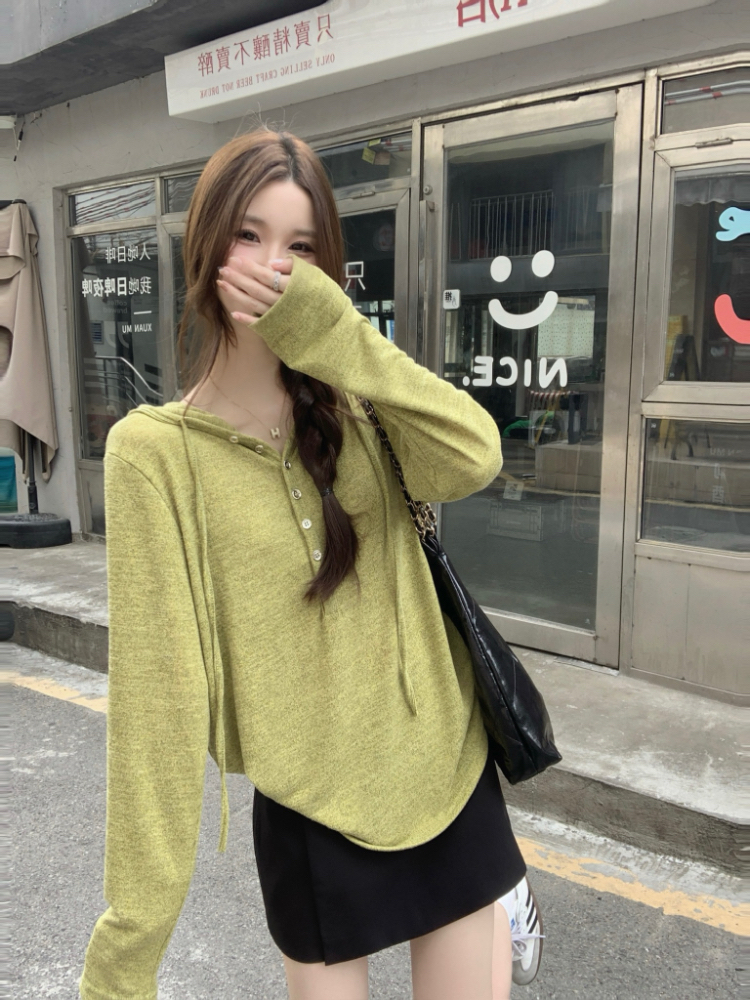 실사 정가 봄 미니멀리즘 루즈핏 품격 티셔츠 맨위 다용도 한 부서 부드러운 찹쌀 하프 열기 후드 작은 셔츠