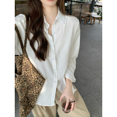 批发极简老钱风白<b class='q'>衬衫</b>翻领长袖<b class='q'>衬衫</b>女韩版基础百搭宽松<b class='q'>衬衣</b>