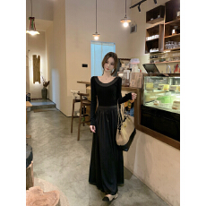 批发<b class='q'>秋</b>冬新款法式气质圆领绑带露背打底长裙内搭白色连衣裙