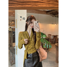 批发实拍实价 韩系绝美气质漂亮上衣女温柔风v领<b class='q'>不规则</b>绑带收腰蕾丝衫