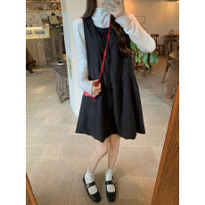 批发秋冬韩版<b class='q'>宽松</b>甜美减龄显瘦百搭蝴蝶结毛呢波点背心裙女