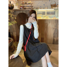 批发秋冬韩版<b class='q'>宽松</b>甜美减龄显瘦百搭蝴蝶结毛呢波点背心裙女