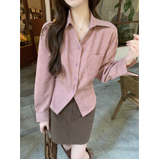 批发实拍实价秋<b class='q'>冬</b>百搭韩系灯芯绒系带翻领收腰衬衫女气质显瘦别致上衣