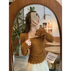 批发实拍实价！秋冬法式气质方领修身显瘦磨毛蕾丝刺绣打底衫上衣女