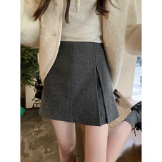 批发实拍实价 毛呢侧开叉半身裙裤女高腰显瘦百搭A字包臀裙防走光短裙