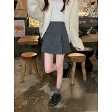 批发实拍实价 毛呢侧开叉半身裙裤女高腰<b class='q'>显瘦</b>百搭A字包臀裙防走光短裙