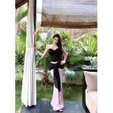 实拍 德莉雅 纯欲黑色绑带设计感抹胸+飘带撞色半身裙