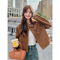 批发美拉德外套女春秋2026新款显瘦短款设计感麂皮绒工装夹克休闲上衣