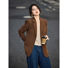 批发焦糖棕色灯芯绒2026美拉德廓形灯芯绒西装外套小西服上衣女装秋<b class='q'>冬</b>