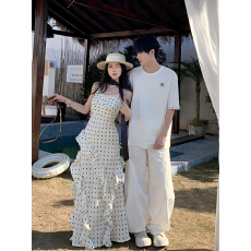 批发实拍2026夏季新款情侣装波点吊带连衣裙~原版面料+里布 时装