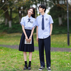 批发实拍2026夏季情侣装学生短袖衬衫班服套装