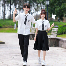 批发实拍2026夏季情侣装学生短袖衬衣套装班服