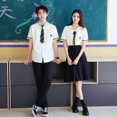 批发实拍2026<b class='q'>夏</b>季情侣装学生班服短袖衬衫套装