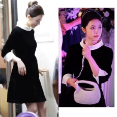 批发骄阳似我赵今麦<b class='q'>同款</b>赫本风气质立领丝绒<b class='q'>连衣裙</b>生日party礼服裙女