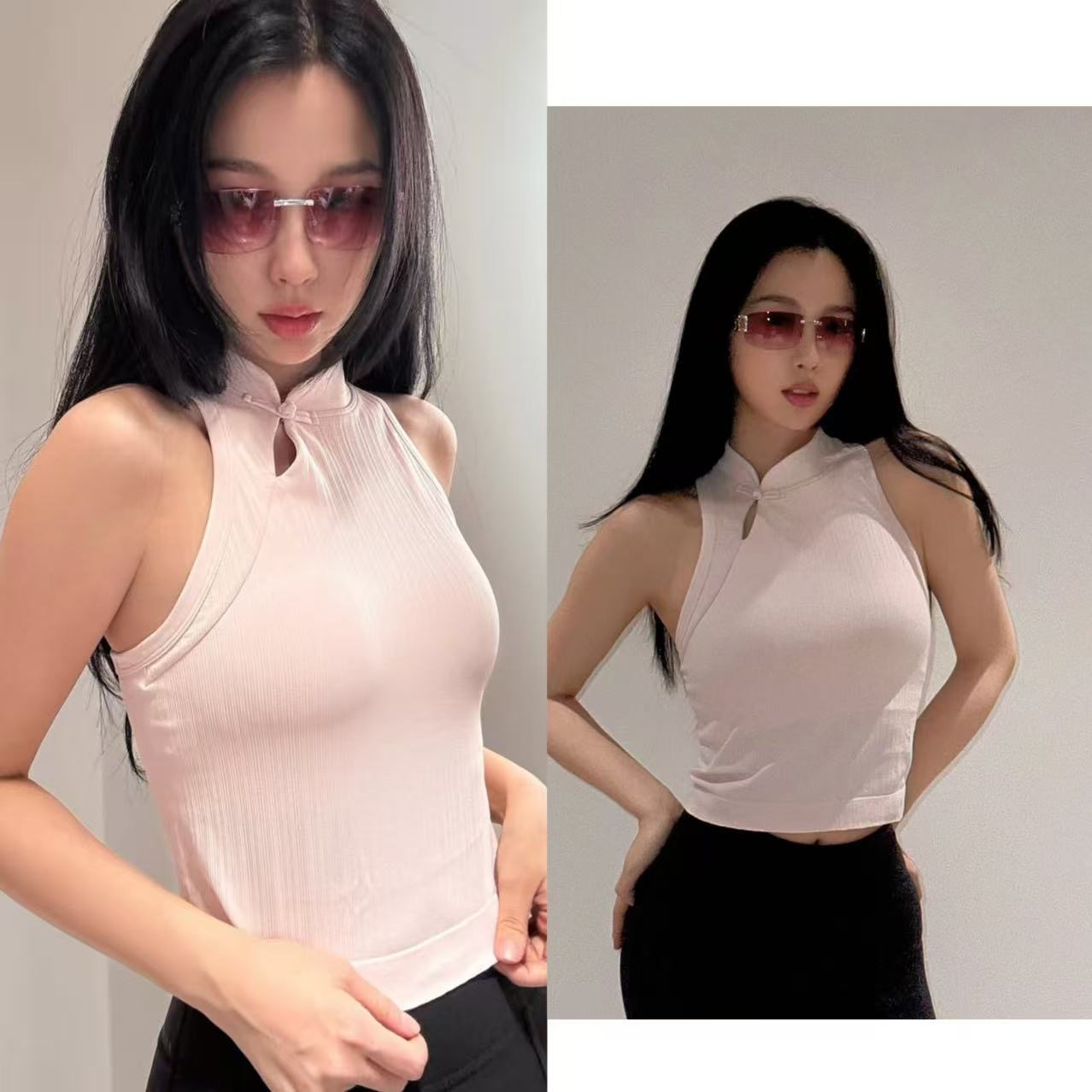 ch 예약하기 신화 같은 단락 치파오 칼라 단추 캐미솔 2026 봄 여름 새로운 단어 뒤로 민소매 맨위
