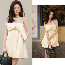 批发章若楠<b class='q'>明星</b>同款黄色吊带裙女夏季蝴蝶结甜美公主风礼服<b class='q'>连衣裙</b>