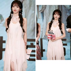 批发田曦围同款<b class='q'>白色</b>不规则流苏雪纺衫仙女裙夏季蝴蝶结露背挂脖连衣裙