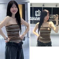 批发徐梦洁同款夏季新款时髦辣妹条纹撞色显瘦<b class='q'>百搭</b>抹胸上衣女背心