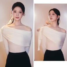 批发浪姐陈瑶同款白色一字领系带针织<b class='q'>T</b><b class='q'>恤</b>修身显瘦设计蝴蝶结上衣女