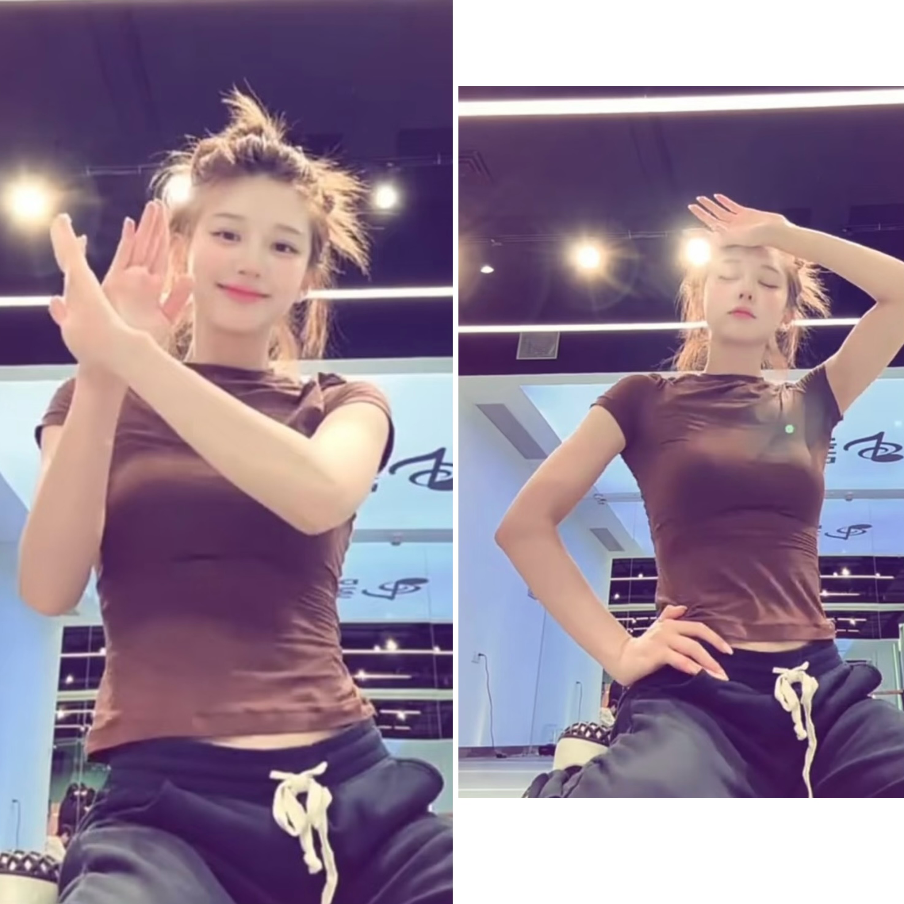 자오 이슬 생각하기 같은 단락 여름 기초 섹션 단색 티셔츠 높은 탄력성 몸매 가꾸기 허리 수축 라운드 넥 다용도 맨위