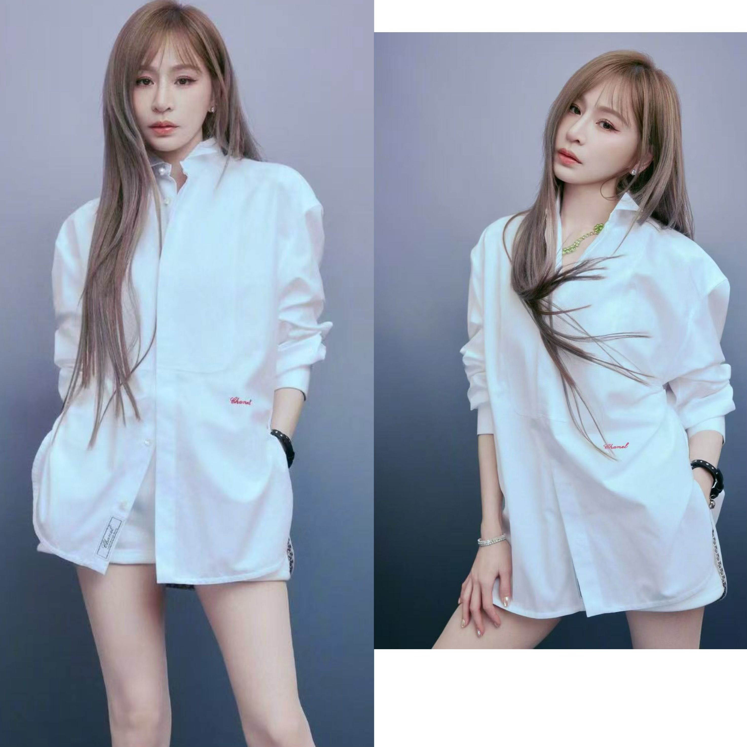 왕 심장 링 같은 단락 프랑스식 수공 체인 루즈핏 흰 셔츠 진주 폴로 칼라 알파벳 자수 셔츠 여성