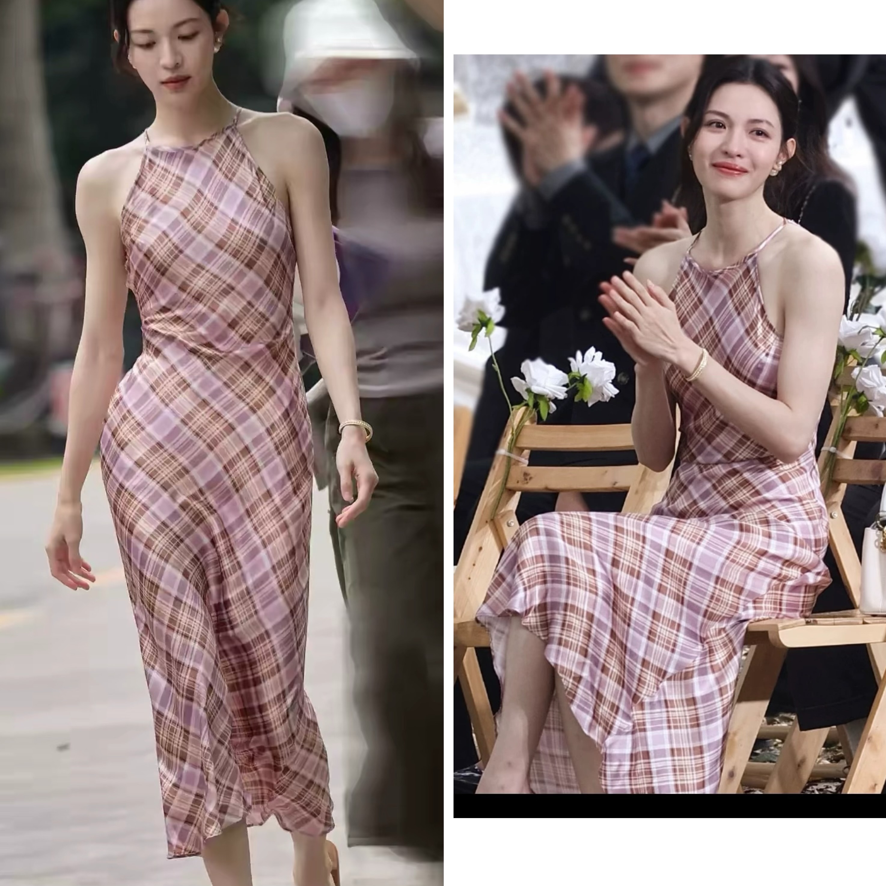 시계 추 크 사이 같은 단락 체크무늬 슬립 드레스 몸매 가꾸기 행침 목 민소매 롱 스커트 프랑스식 고급 센스 치마 여름