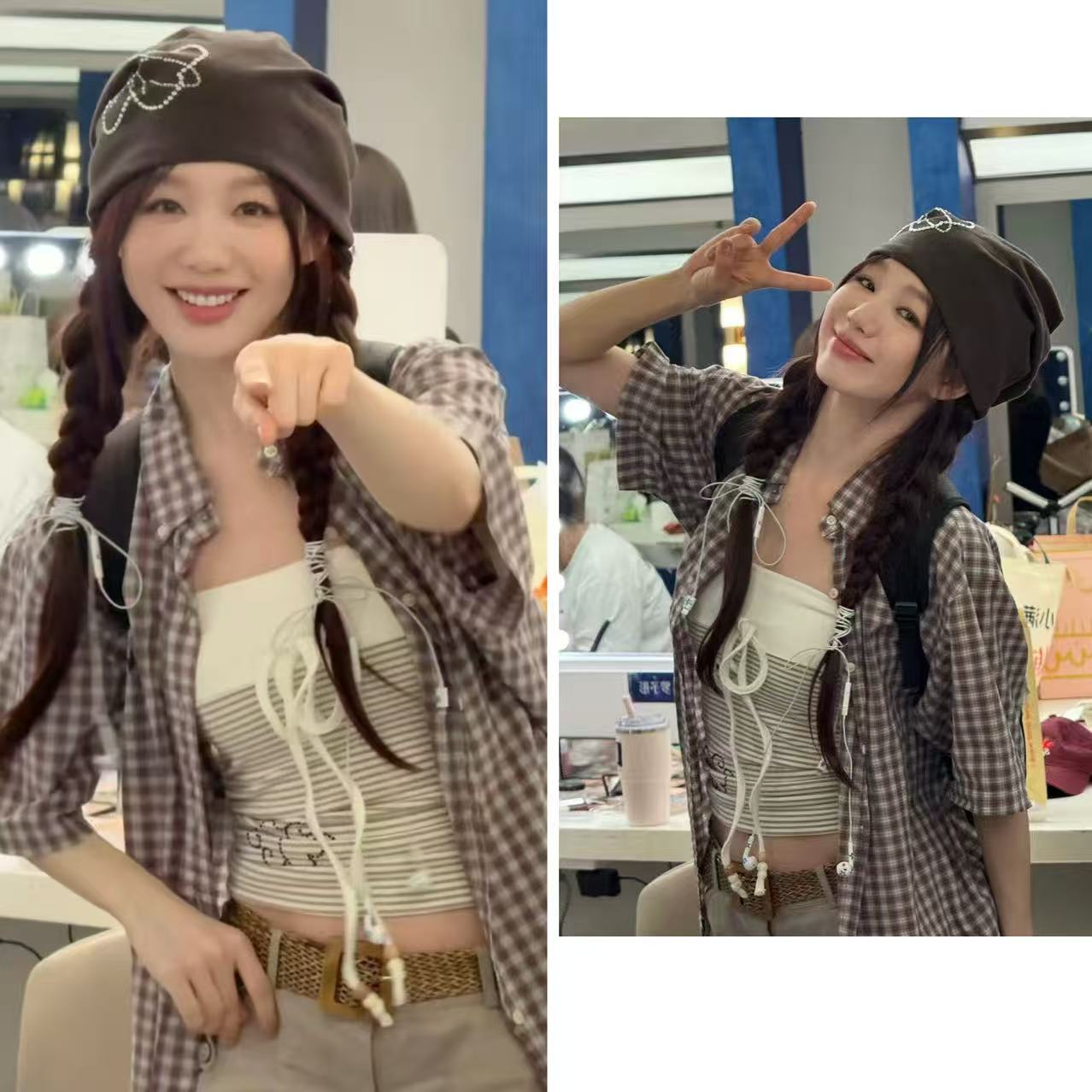 쉬 꿈 청소 스타 같은 단락 학원 스타일 루즈핏 체크무늬 반팔 셔츠 여름 연령 감소 다용도 오픈 가디건 맨위 여성
