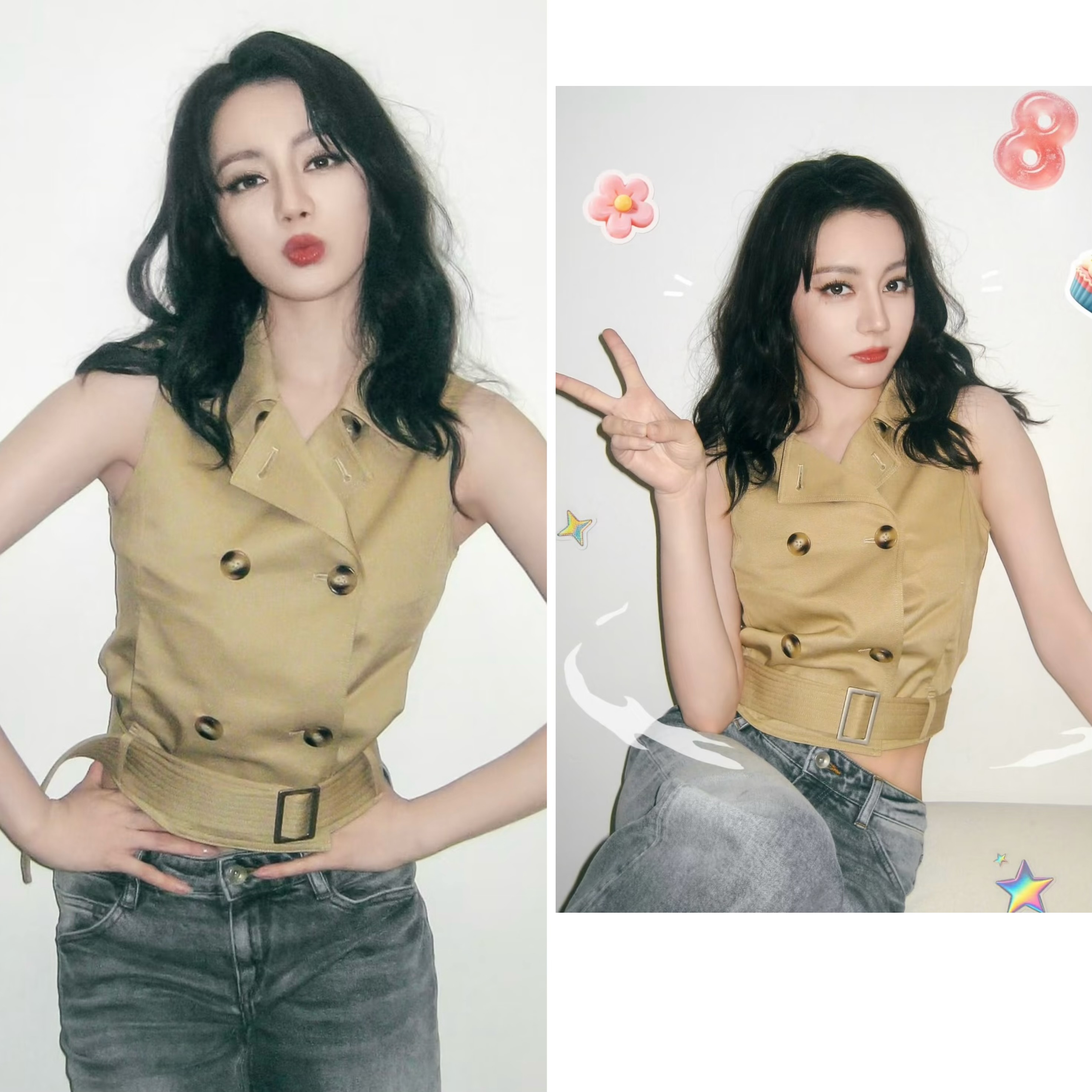 디 리 뜨거운 바 같은 단락 오래된 돈 바람 고급 센스 이중 버튼 벨트 스트레이트 민소매 베스트 조끼 슬림해 보이는 맨위