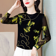 批发实拍2026秋季新款印花真丝上衣女长袖大码洋气妈妈t恤桑蚕丝小衫