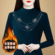 批发实拍 2025秋冬新款双面德绒加厚半高领长袖<b class='q'>t</b><b class='q'>恤</b>内搭<b class='q'>妈妈</b>装上衣女