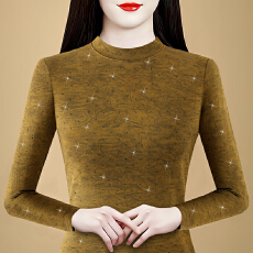 批发实拍冬季新款打底衫女通体满钻时尚气质抓绒修身保暖<b class='q'>妈妈装</b>上衣女