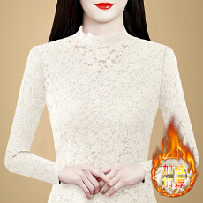 批发实拍 冬季新款打底衫女<b class='q'>蕾丝</b>加绒保暖百搭气质上衣清新潮流小衫女