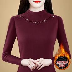 批发实拍2025秋冬新款双面德绒拼接蕾丝钉珠女长袖半高领<b class='q'>大码</b>内搭上衣