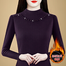 批发实拍2025秋冬新款双面德绒拼接蕾丝钉珠女长袖半高领<b class='q'>大码</b>内搭上衣