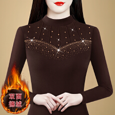 批发实拍 秋冬新款上衣女长袖纯色烫钻修身上衣<b class='q'>时尚</b>气质百搭<b class='q'>妈妈装</b>