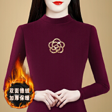 批发实拍 2025秋冬新款双面德绒加厚半高领长袖t恤内搭<b class='q'>妈妈装</b>上衣女