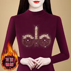 批发实拍 2026春季新款双面德绒烫钻半高领长袖t恤内搭<b class='q'>妈妈装</b>上衣女